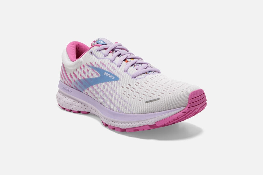 Ghost 13 Road Brooks Running Shoes NZ Womens - White/Pink/Blue - GBXVMQ-370